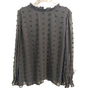 Andrée by Unit Black Long Sleeve Swiss Dot Top Size 1X